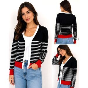 Cielo Striped Cardigan Sweater Black White Red Preppy Coastal Women S